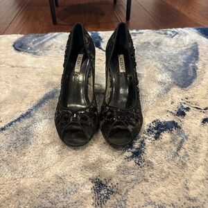 Alfani Black Lace Peep-Toe Heels